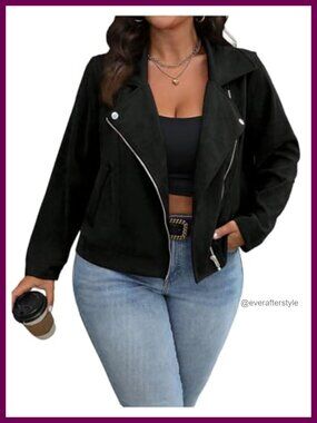 Plus Size Cropped Bomber Jacket Motorcycle Zip Up Biker
